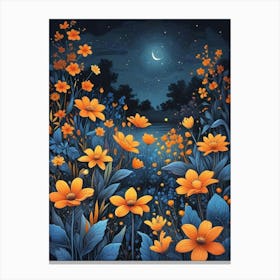 Floral Night Garden Scene (3) Canvas Print