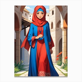 Muslim Girl In Blue Dress Canvas Print