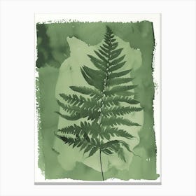 Green Ink Painting Of A Wood Fern 1 Canvas Print