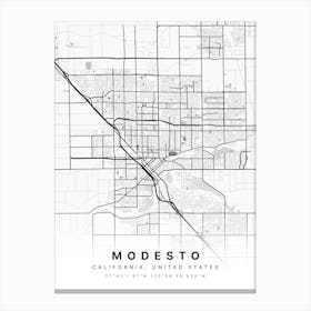 Modesto California USA White Map Stampe su tela