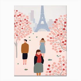 In Paris With The Eiffel Tower Scene, Tiny People And Illustration 7 Canvas Print