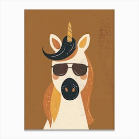 Storybook Style Unicorn With Sunglasses Muted Pastels 3 Canvas Print