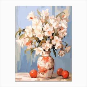 Azalea Flower And Peaches Still Life Painting 4 Dreamy Canvas Print