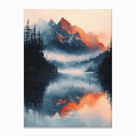 Misty Mountain Sunrise With Reflections – Tranquil Nature Landscape Art Print Canvas Print