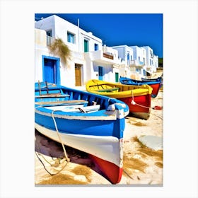 Greece Beach - Fishing Boats On The Beach Canvas Print