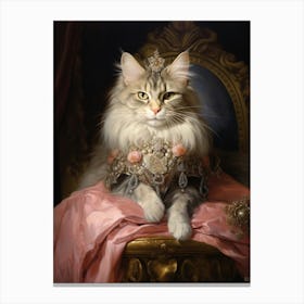 Pink Jewel Cat Rococo Style Canvas Print