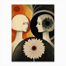 Two Women with White Flower Wall Art Print Canvas Print