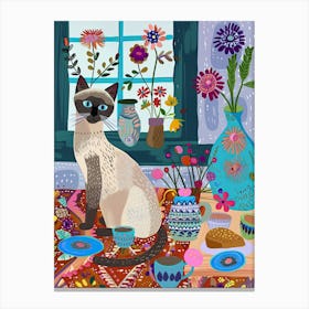 Tea Time With A Siamese Cat 2 Canvas Print