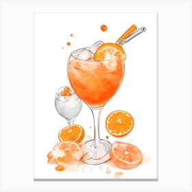 Aperol With Ice And Orange Watercolor Vertical Composition 59 Canvas Print