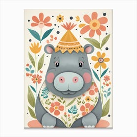 Floral Baby Hippo Nursery Illustration (6) 1 Canvas Print