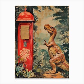 Dinosaur At The Postbox Retro Collage 1 Canvas Print