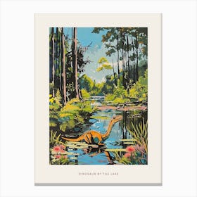 Dinosaur In A Woodland Lake Painting Poster Canvas Print