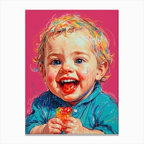 Child Eating Gummy Bears Canvas Print