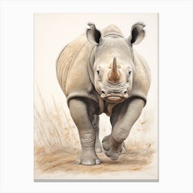 Vintage Rhino Walking Illustration  2 Canvas Print