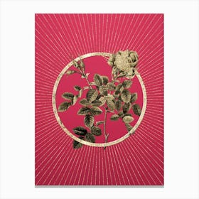 Gold Dwarf Damask Rose Glitter Ring Botanical Art on Viva Magenta n.0152 Canvas Print