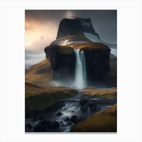 Kirkjufellsfoss, Iceland Realistic Photograph (1) Canvas Print