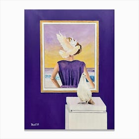 Violet And Her Two Favorite Doves Purple Wall Canvas Print