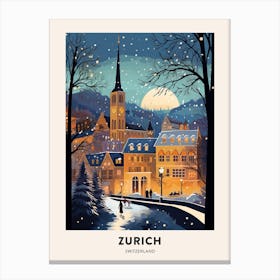 Winter Night  Travel Poster Zurich Switzerland 6 Canvas Print