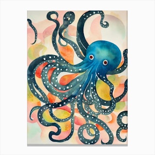 Bioluminescent Octopus Vintage Graphic Watercolour Canvas Print