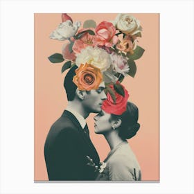 Couple Kissing With Flowers Canvas Print