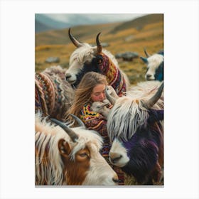 The girl and a goat Canvas Print