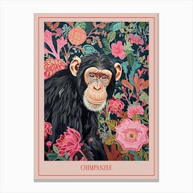 Floral Animal Painting Chimpanzee 4 Poster Canvas Print