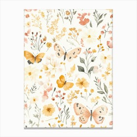 Watercolor Butterflies And Flowers Canvas Print