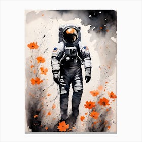Abstract Astronaut Flowers Painting (31) Canvas Print