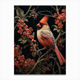 Dark And Moody Botanical Northern Cardinal 3 Canvas Print