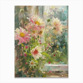 Gerbera Daisy Flowers On A Cottage Window 3 Canvas Print