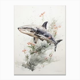 A Shark, Japanese Brush Painting, Ukiyo E, Minimal 2 Canvas Print