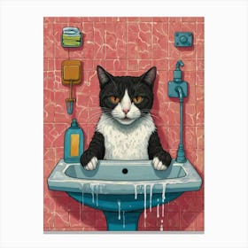 Cat In Bathroom Sink Canvas Print