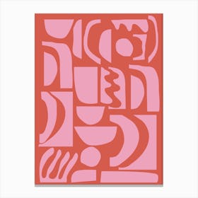 Abstract Matisse Cut-Out Geometric Shapes in Pink and Red Canvas Print