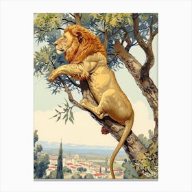 Barbary Lion Climbing A Tree Illustration 1 Canvas Print