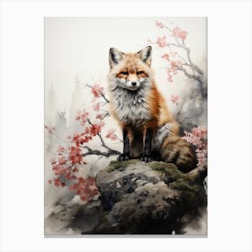 Fox, Japanese Brush Painting, Ukiyo E, Minimal 1 Canvas Print