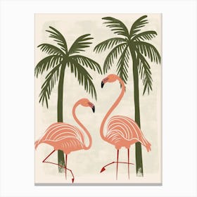 Lesser Flamingo And Palm Trees Minimalist Illustration 1 Canvas Print