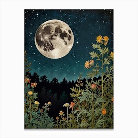 Moon Over Wildflowers Style William Morris Canvas Print