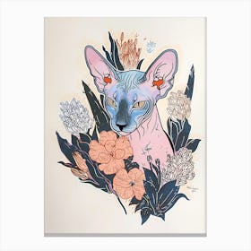 Cute Sphynx Cat With Flowers Illustration 4 Canvas Print