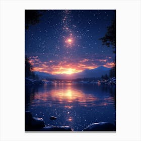 Night Sky Over Lake Canvas Print