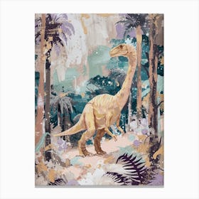 Dinosaurs Exploring Muted Pastels 4 Canvas Print