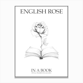 English Rose In A Book Line Drawing 3 Poster Canvas Print