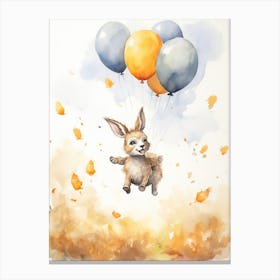 Donkey Flying With Autumn Fall Pumpkins And Balloons Watercolour Nursery 1 Canvas Print