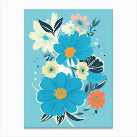 Beautiful Flowers Illustration Vertical Composition In Blue Tone 24 Canvas Print