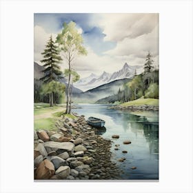 Watercolour Of A Lake 3 Canvas Print