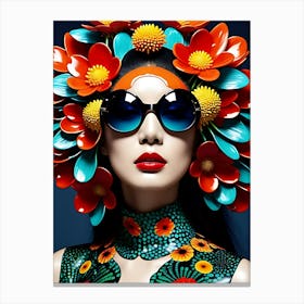 Chinese Woman With Colorful Flowers Canvas Print