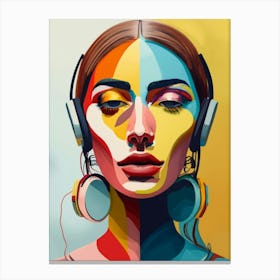 Colorful Girl With Headphones Canvas Print
