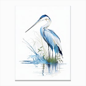 Blue Heron On Pond Impressionistic 4 Canvas Print