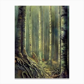Woodland Woods Forest Trees Nature Outdoors Cellphone Wallpaper Background Artistic Artwork Starlight Wilderness Landscape Night Picturesque Branches Scene Painting Birch Trees Canvas Print
