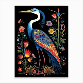 Folk Bird Illustration Great Blue Heron 6 Canvas Print