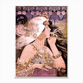 Art Nouveau Woman Smoking Poster by Manuel Orazi for Job Cigarette Papers - Remastered HD Vintage Bar Decor Classy Witchy Stylish White Haired Lady Canvas Print